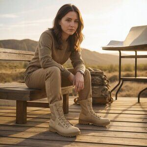 Wellco US Army Desert Tan Military Issue Suede Lace-Up Combat Boot, Size 6.5 (W)